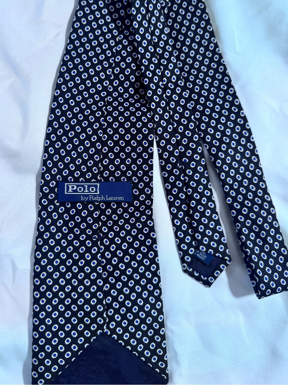 Polo by Ralph Lauren Navy Blue Dot-Print Geometric Tie Vintage